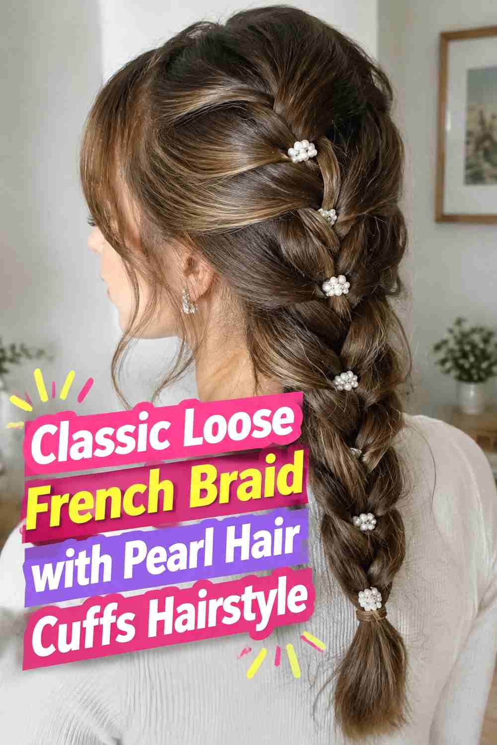 1. Classic Loose French Braid With Pearl Hair Cuffs Hairstyle