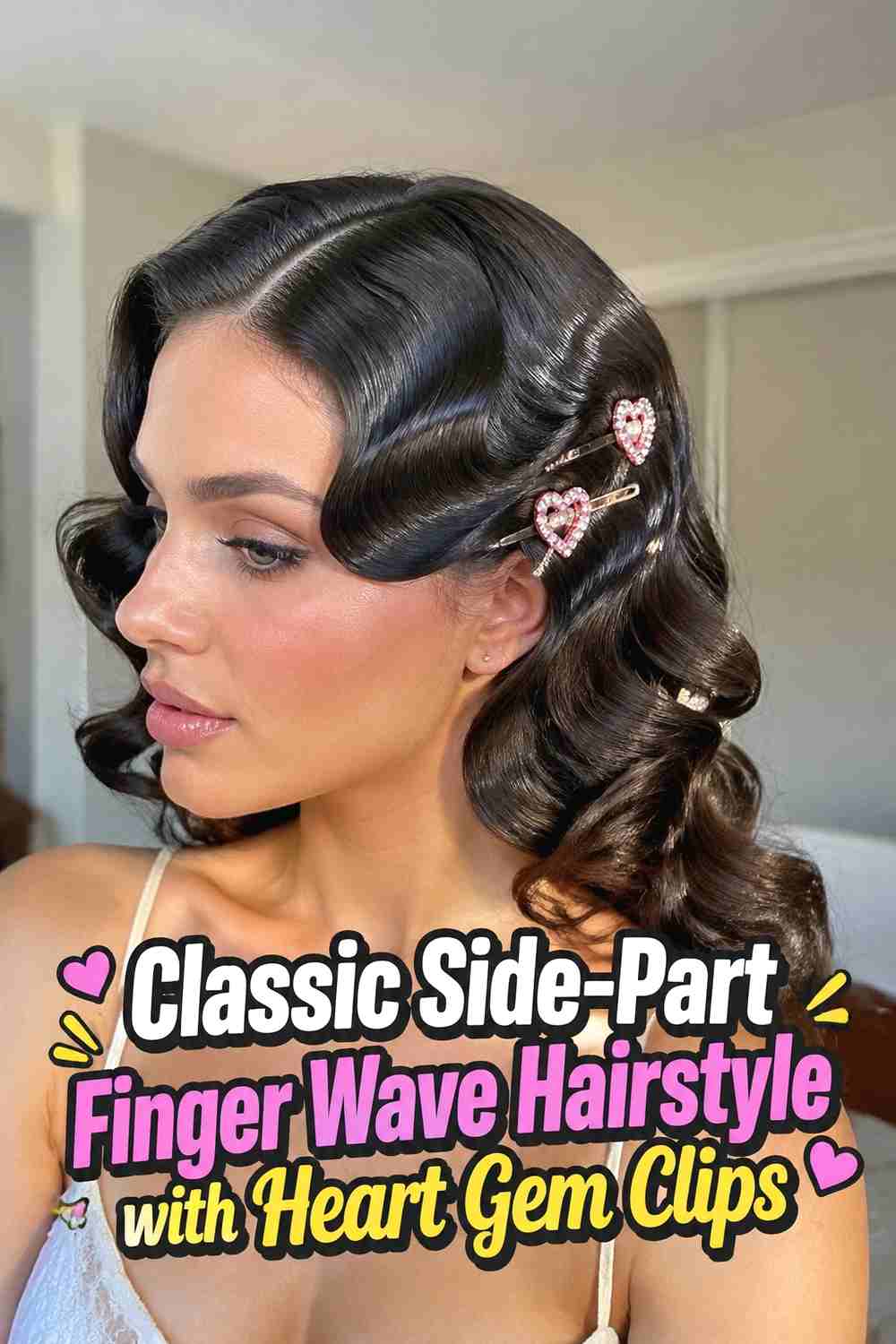 1. Classic Side Part Finger Wave Hairstyle With Heart Gem Clips