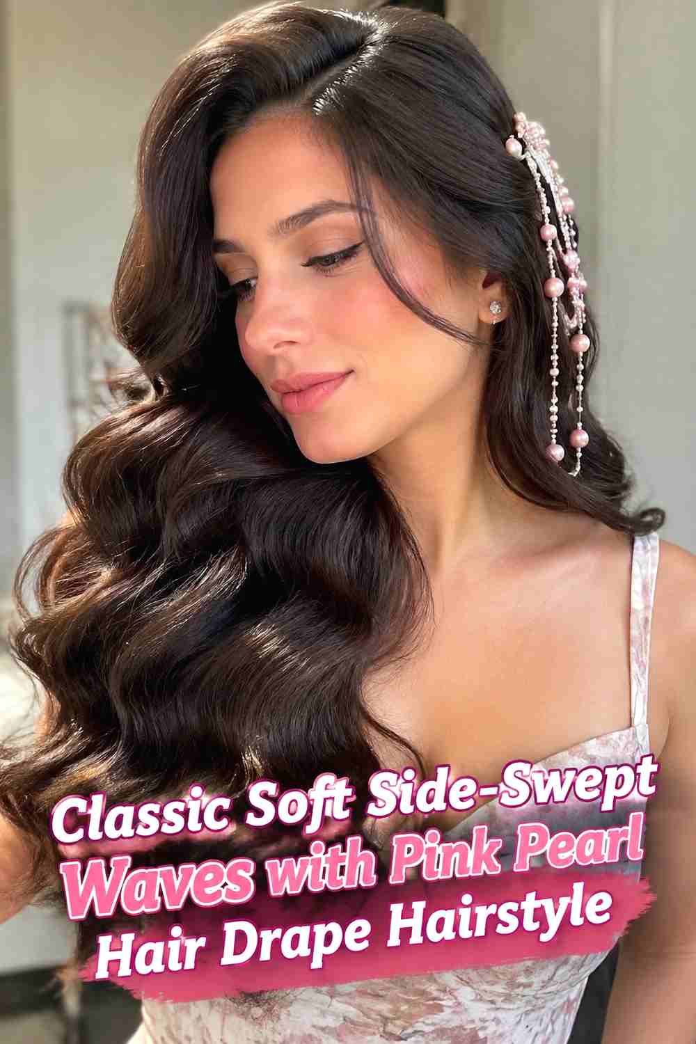 1. Classic Soft Side Swept Waves With Pink Pearl Hair Drape Hairstyle