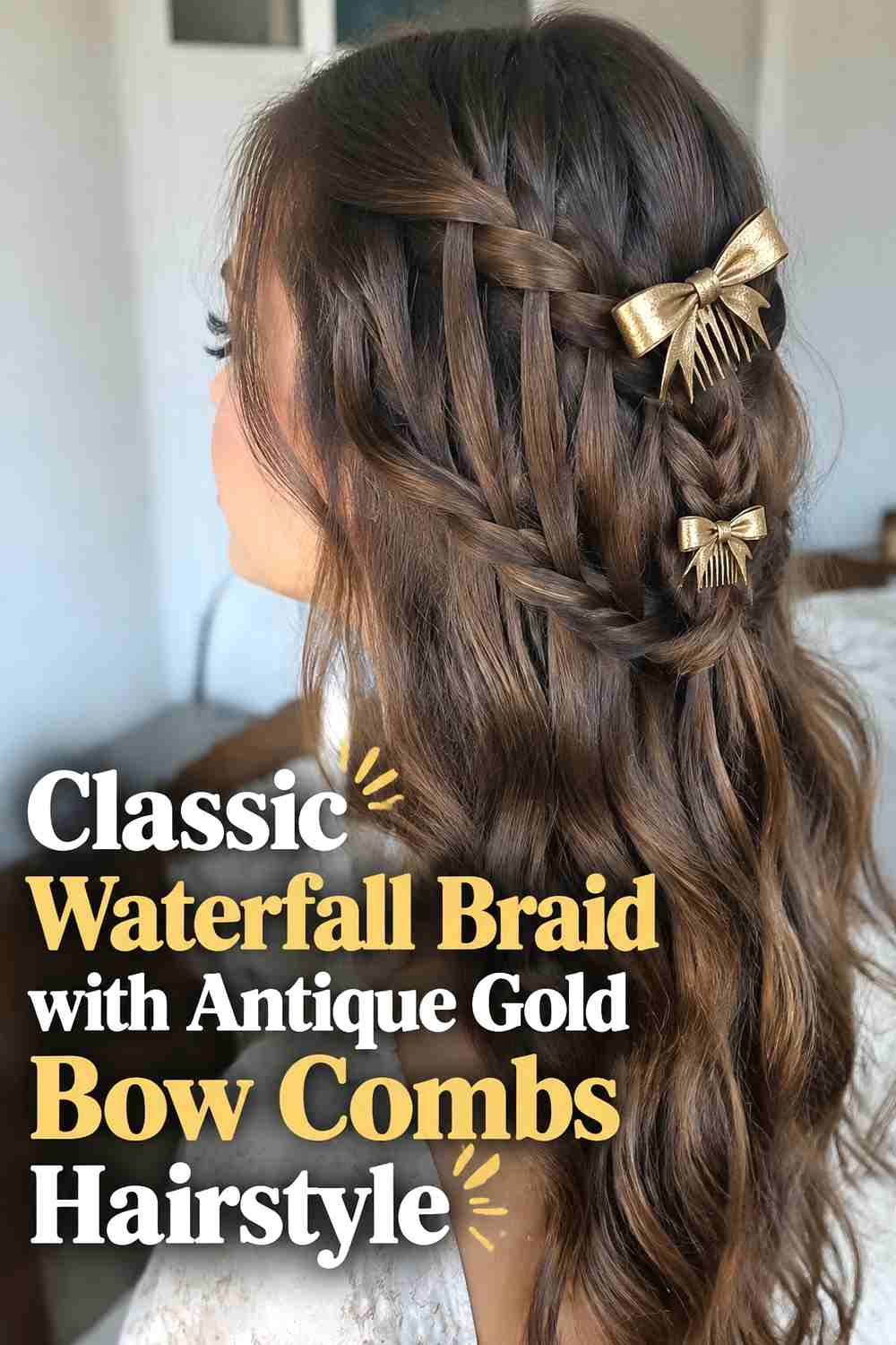 1. Classic Waterfall Braid With Antique Gold Bow Combs Hairstyle