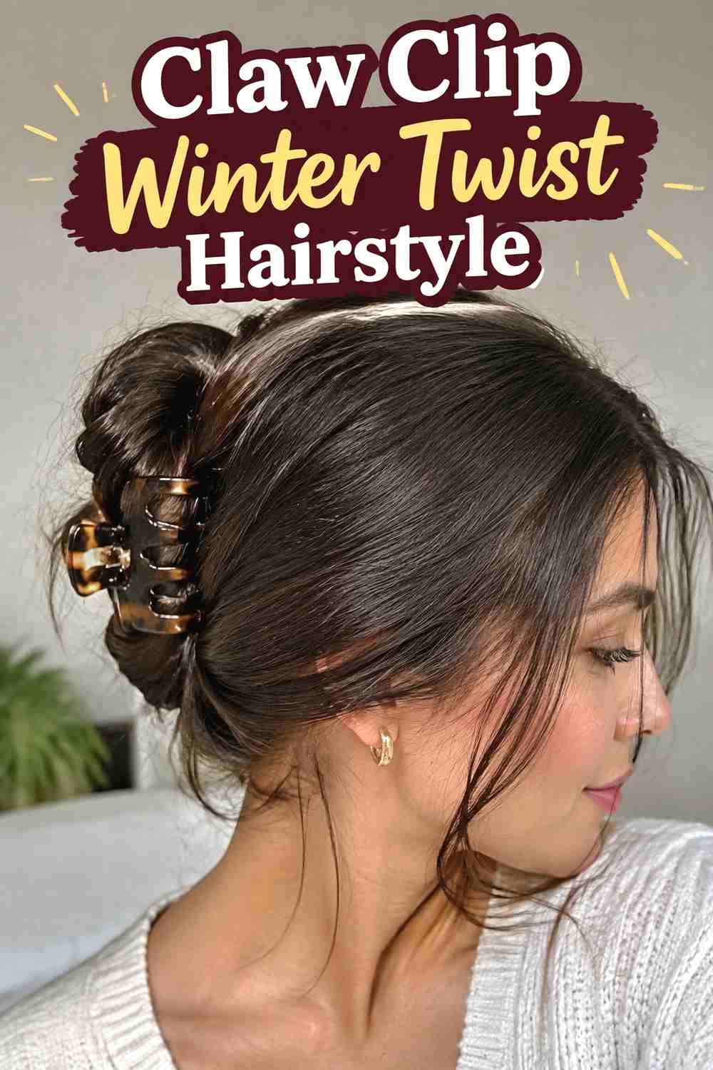 11. Claw Clip Winter Twist Hairstyle