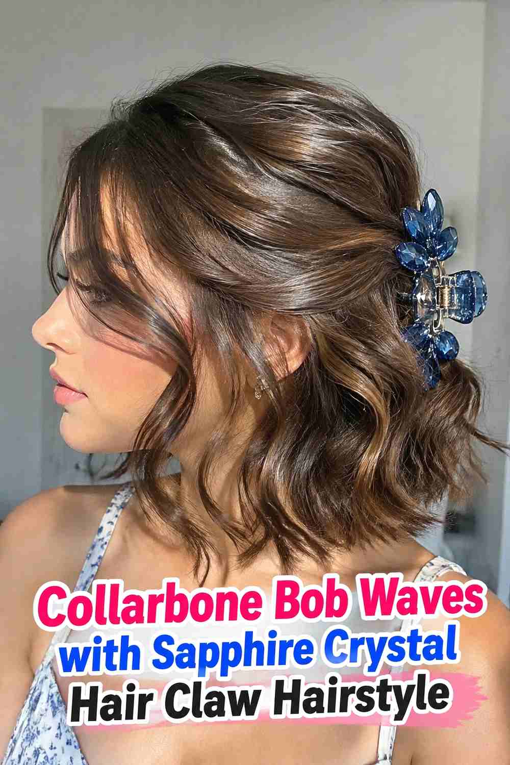 12. Collarbone Bob Waves With Sapphire Crystal Hair Claw Hairstyle