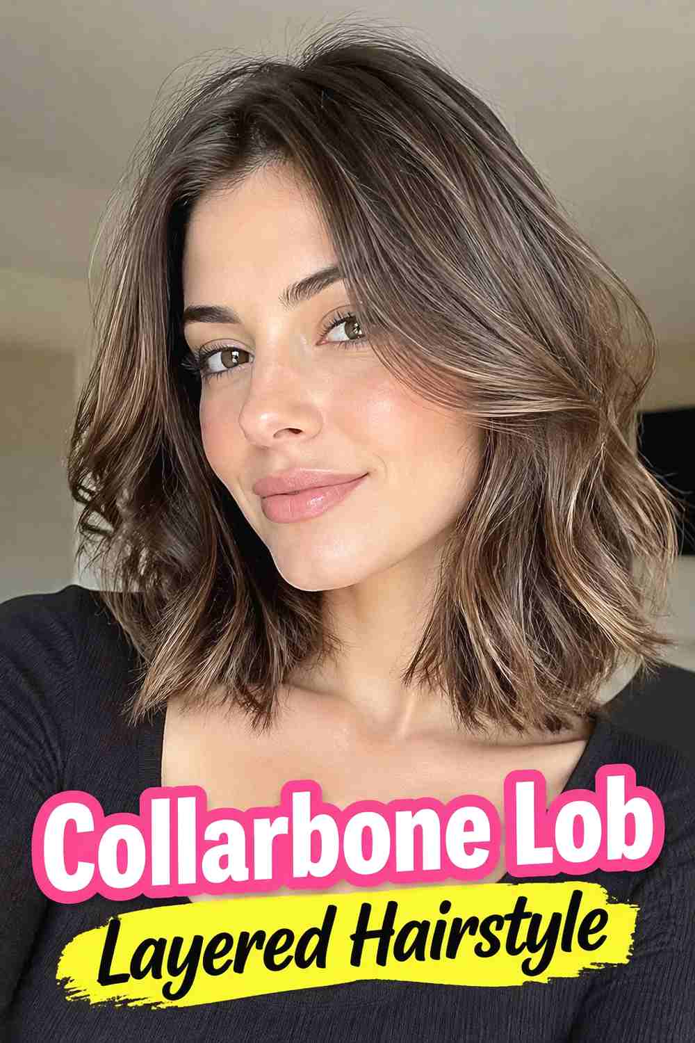 2. Collarbone Lob Layered Hairstyle