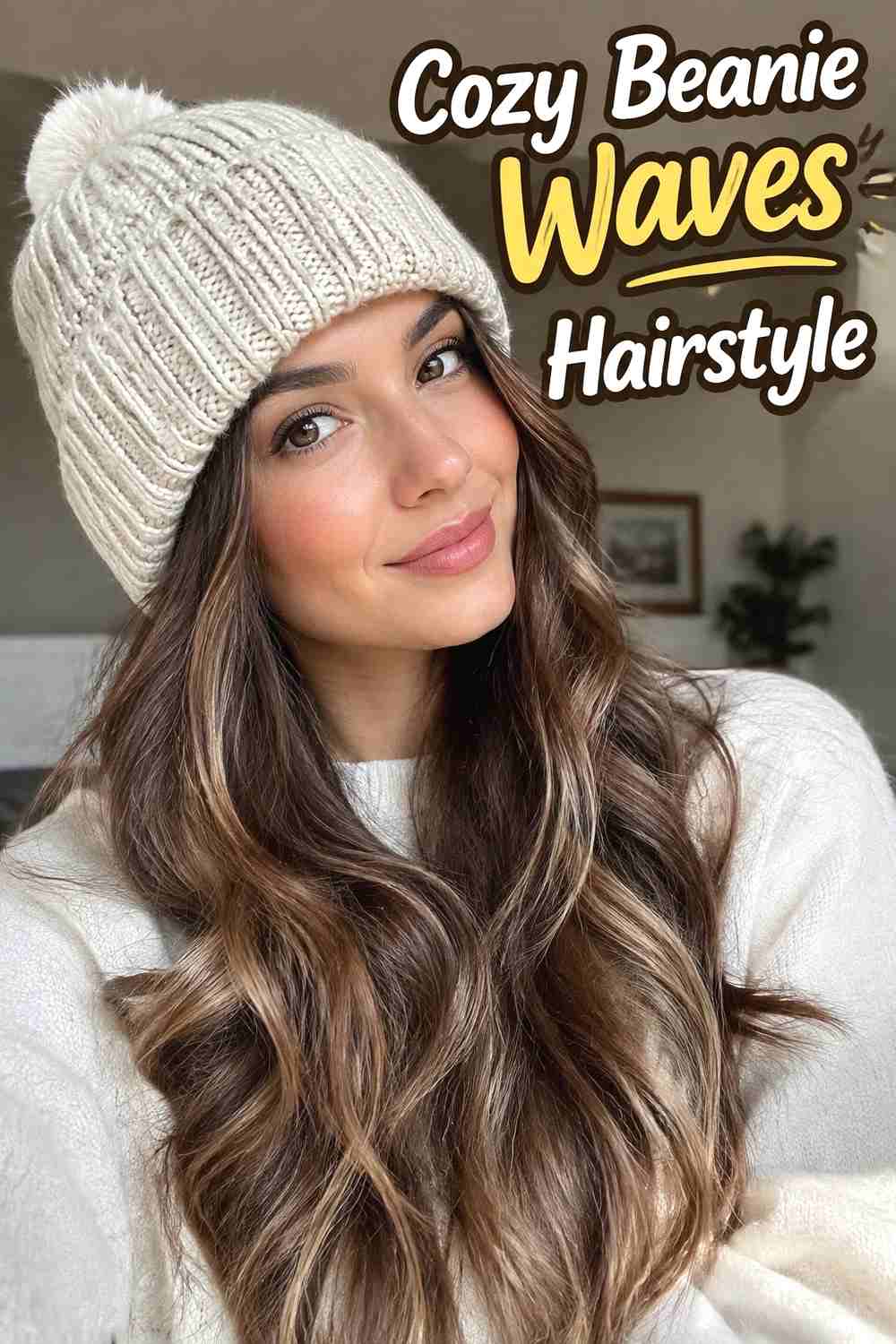 13. Cozy Beanie Waves Hairstyle