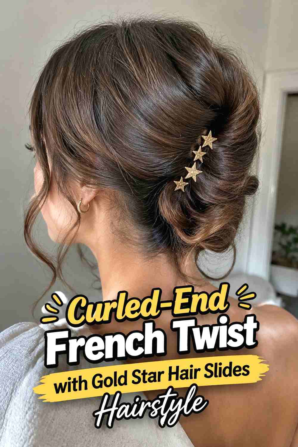 9. Curled End French Twist With Gold Star Hair Slides Hairstyle