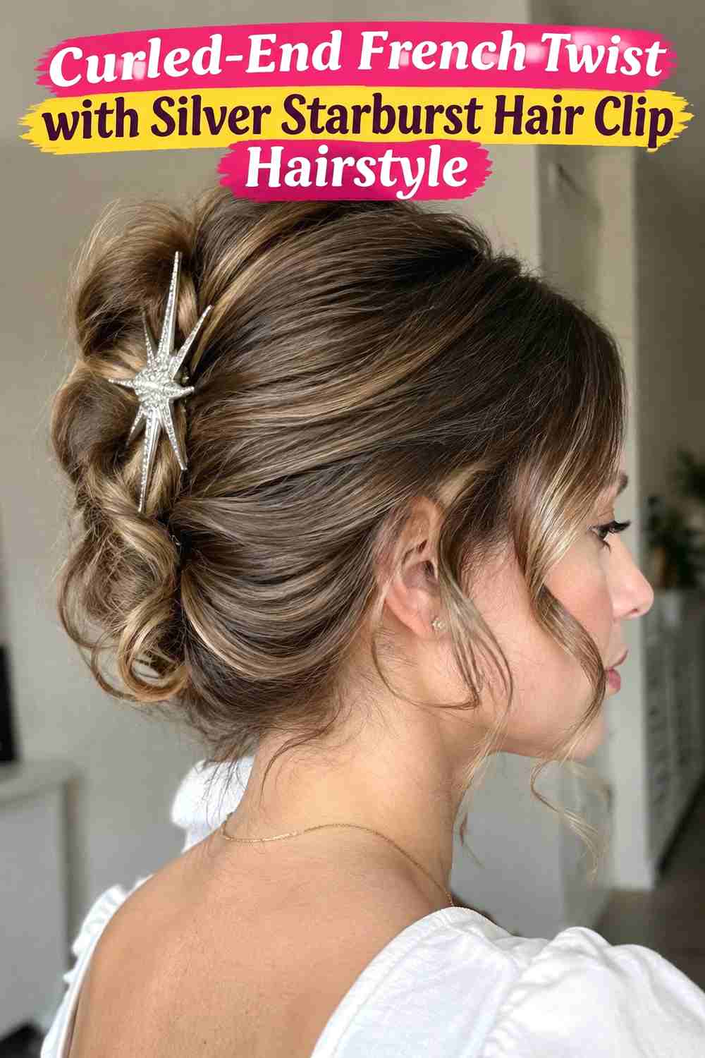 14. Curled End French Twist With Silver Starburst Hair Clip Hairstyle