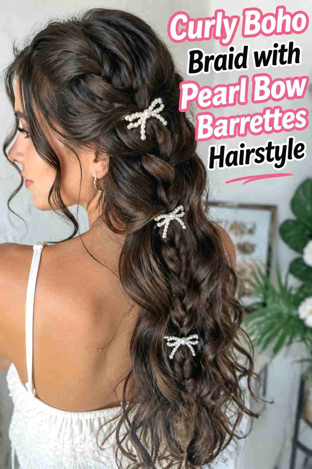 10. Curly Boho Braid With Pearl Bow Barrettes Hairstyle