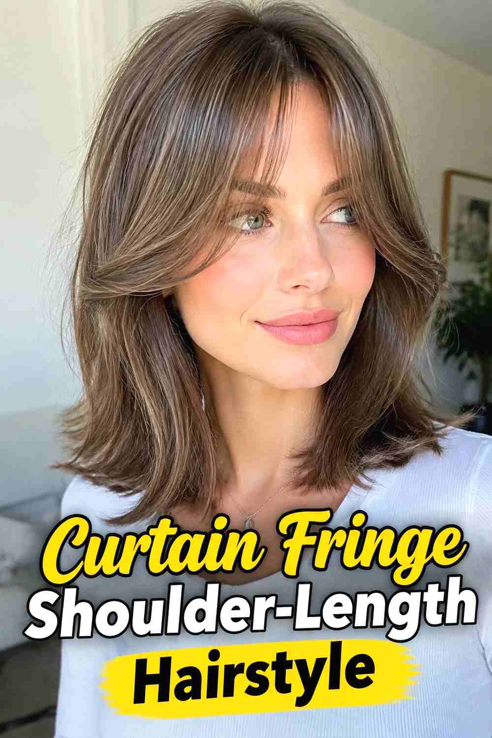 3. Curtain Fringe Shoulder Length Hairstyle