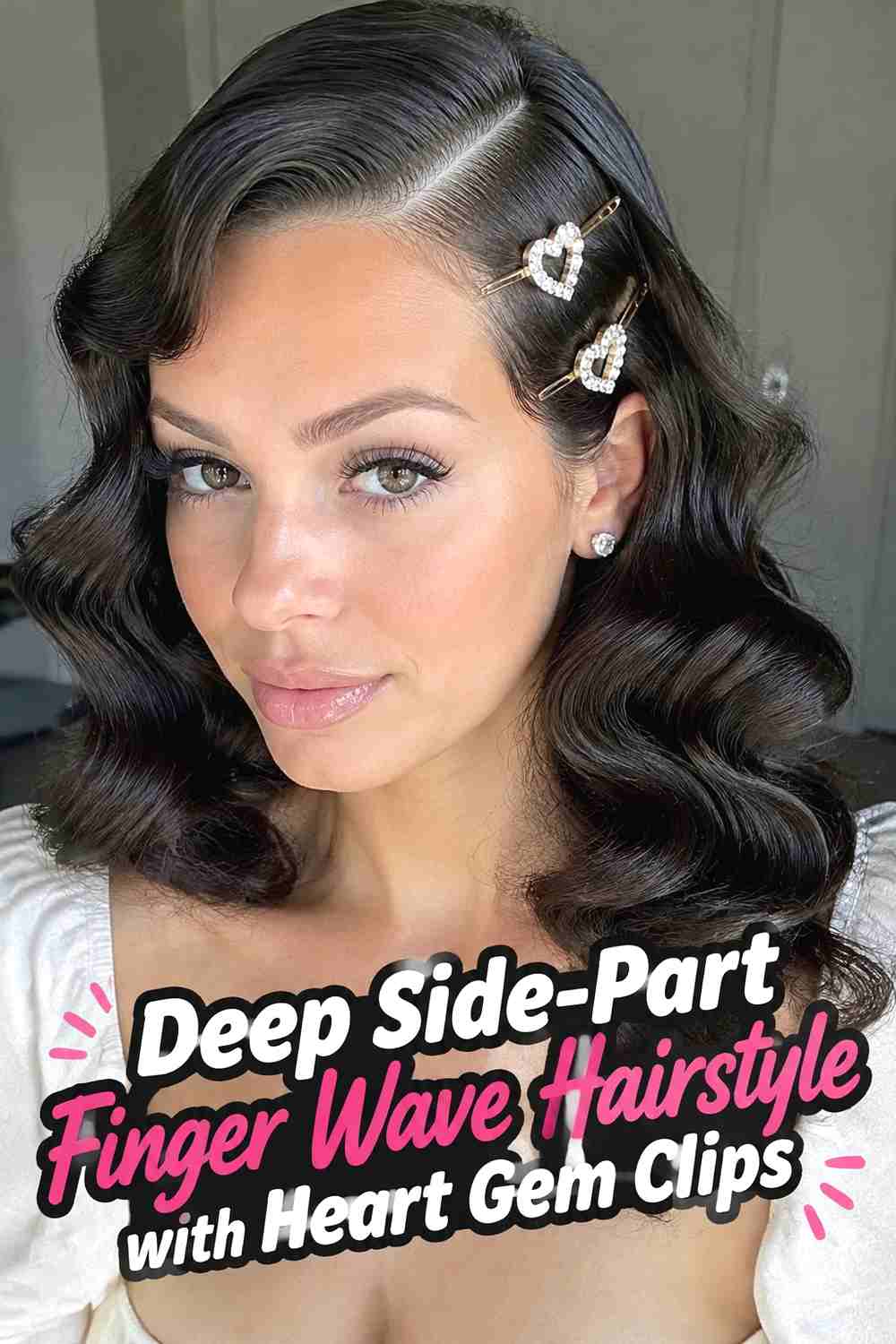 3. Deep Side Part Finger Wave Hairstyle With Heart Gem Clips