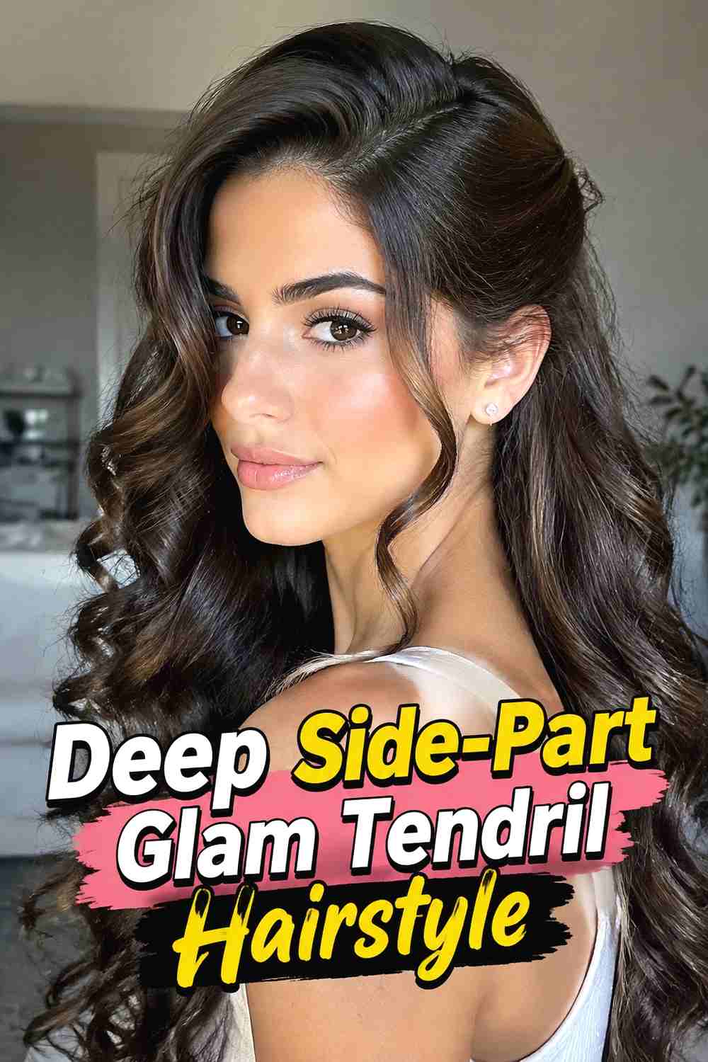 8. Deep Side Part Glam Tendril Hairstyle