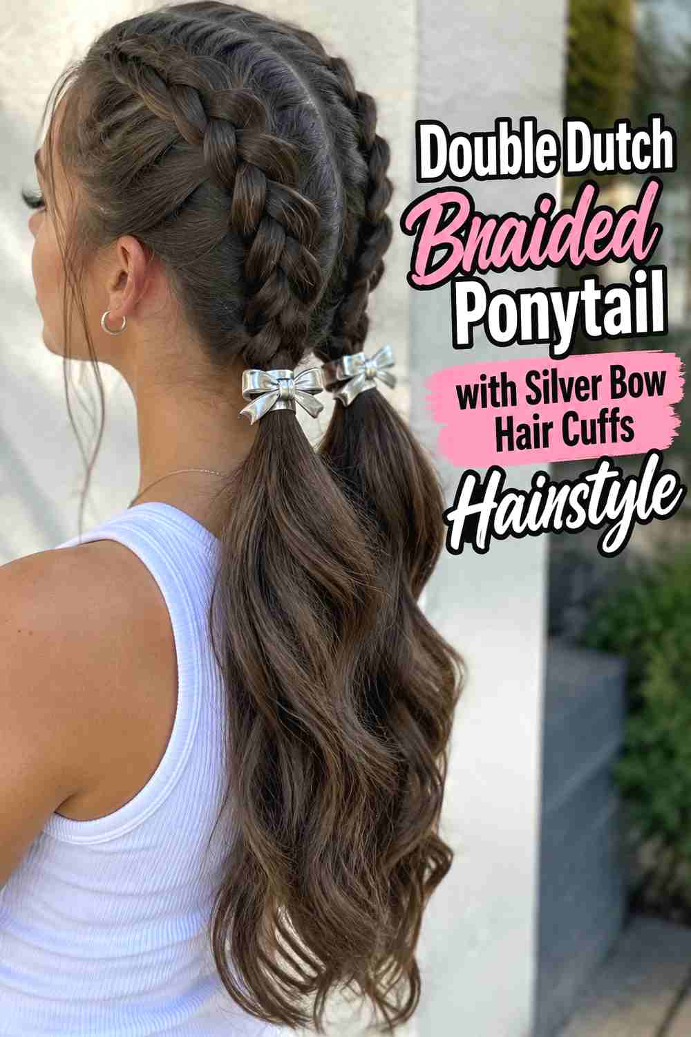 4. Double Dutch Braided Ponytail With Silver Bow Hair Cuffs Hairstyle