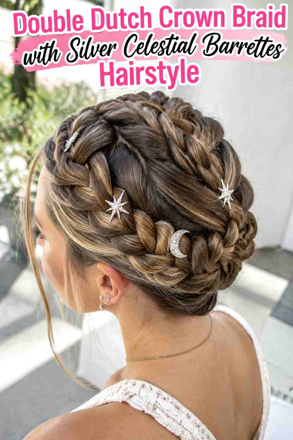 2. Double Dutch Crown Braid With Silver Celestial Barrettes Hairstyle