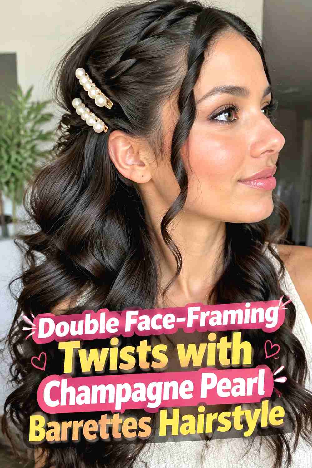 6. Double Face Framing Twists With Champagne Pearl Barrettes Hairstyle
