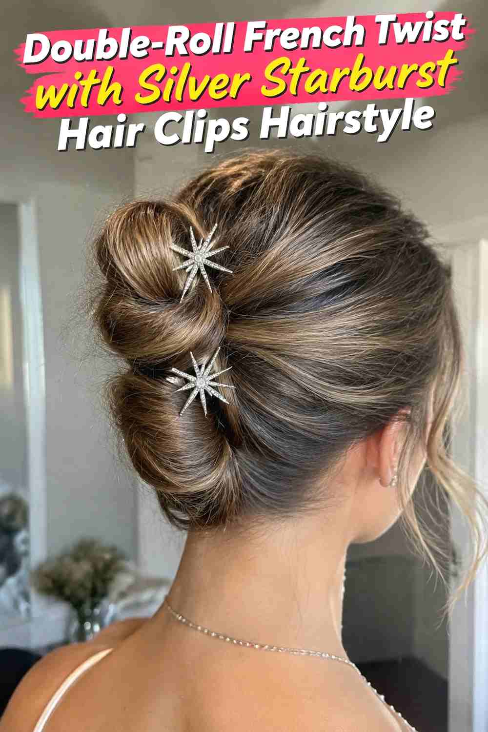 8. Double Roll French Twist With Silver Starburst Hair Clips Hairstyle