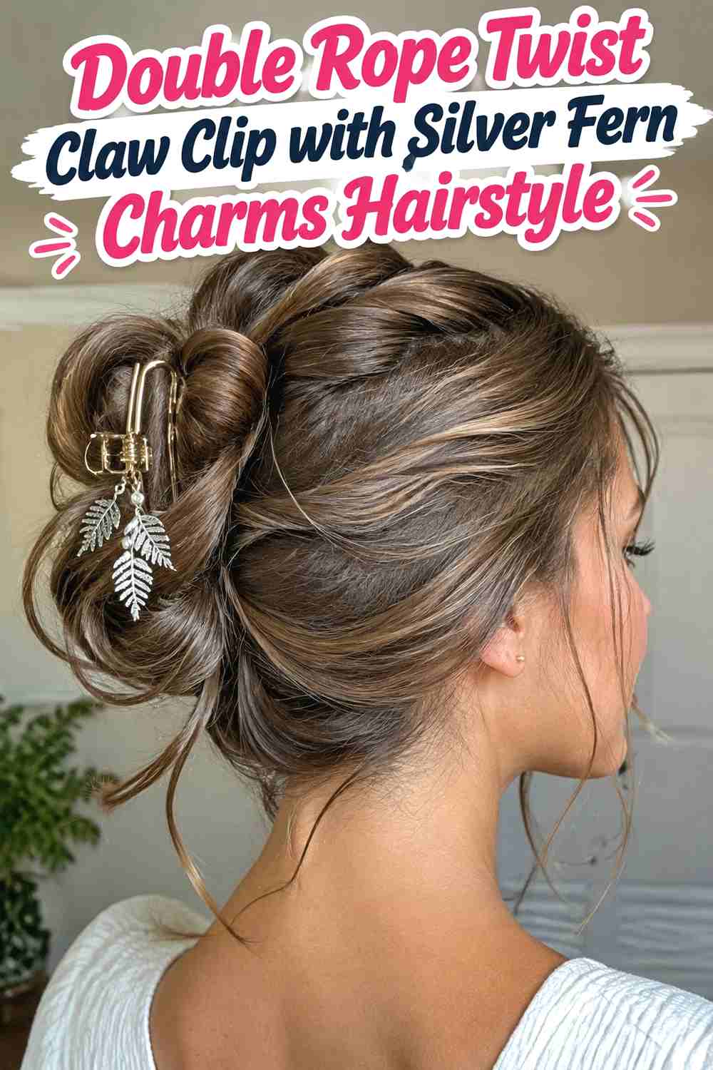 15. Double Rope Twist Claw Clip With Silver Fern Charms Hairstyle