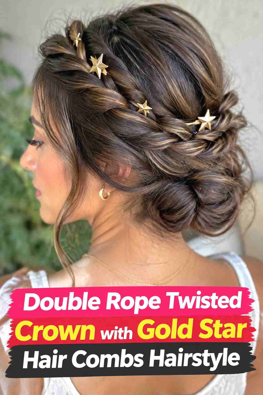 2. Double Rope Twisted Crown With Gold Star Hair Combs Hairstyle