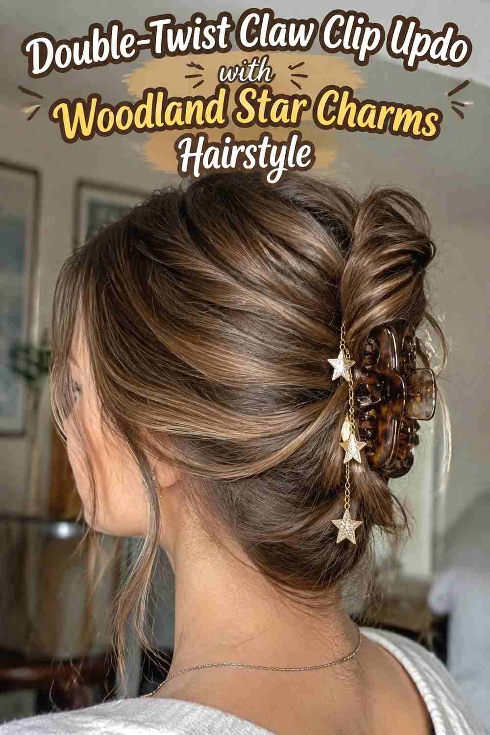 4. Double Twist Claw Clip Updo With Woodland Star Charms Hairstyle