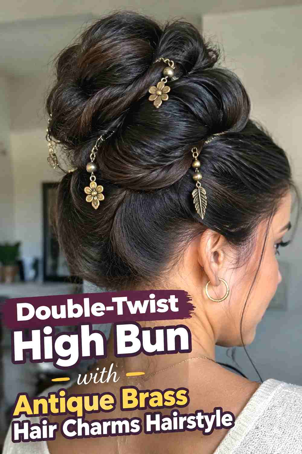 12. Double Twist High Bun With Antique Brass Hair Charms Hairstyle
