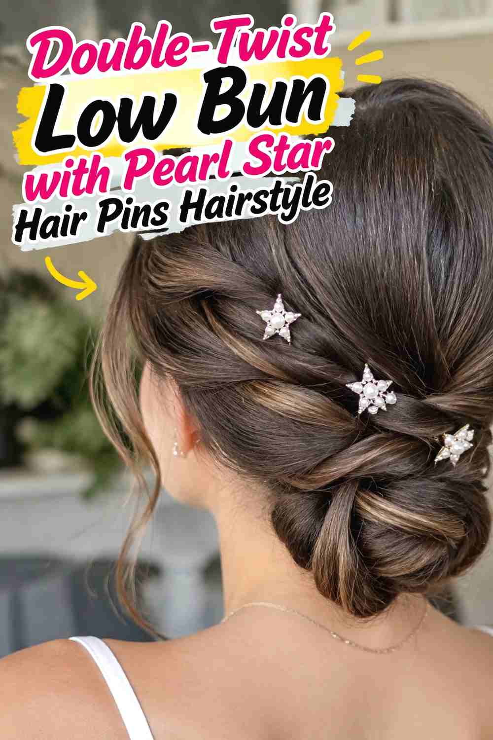 3. Double Twist Low Bun With Pearl Star Hair Pins Hairstyle