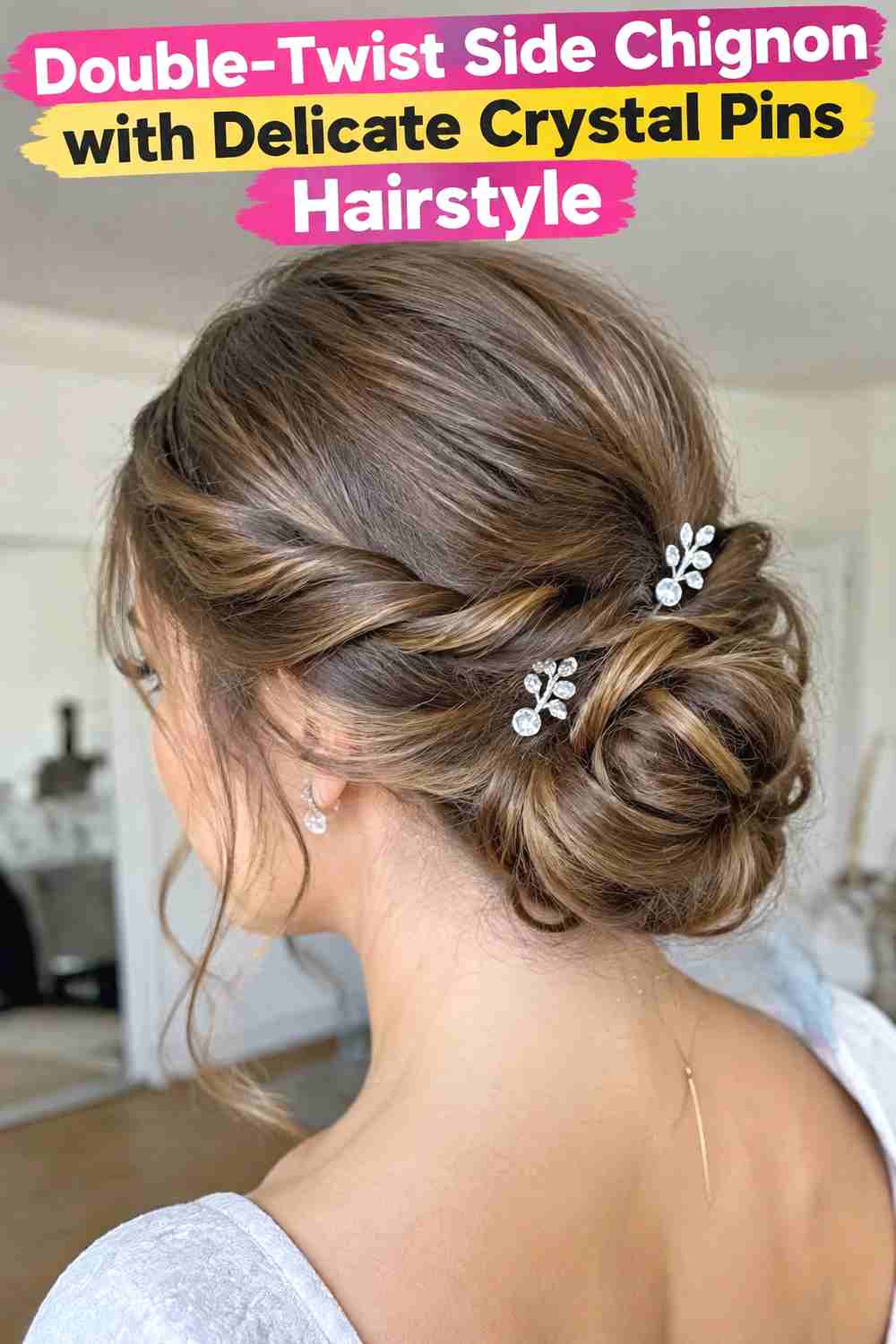 9. Double Twist Side Chignon With Delicate Crystal Pins Hairstyle