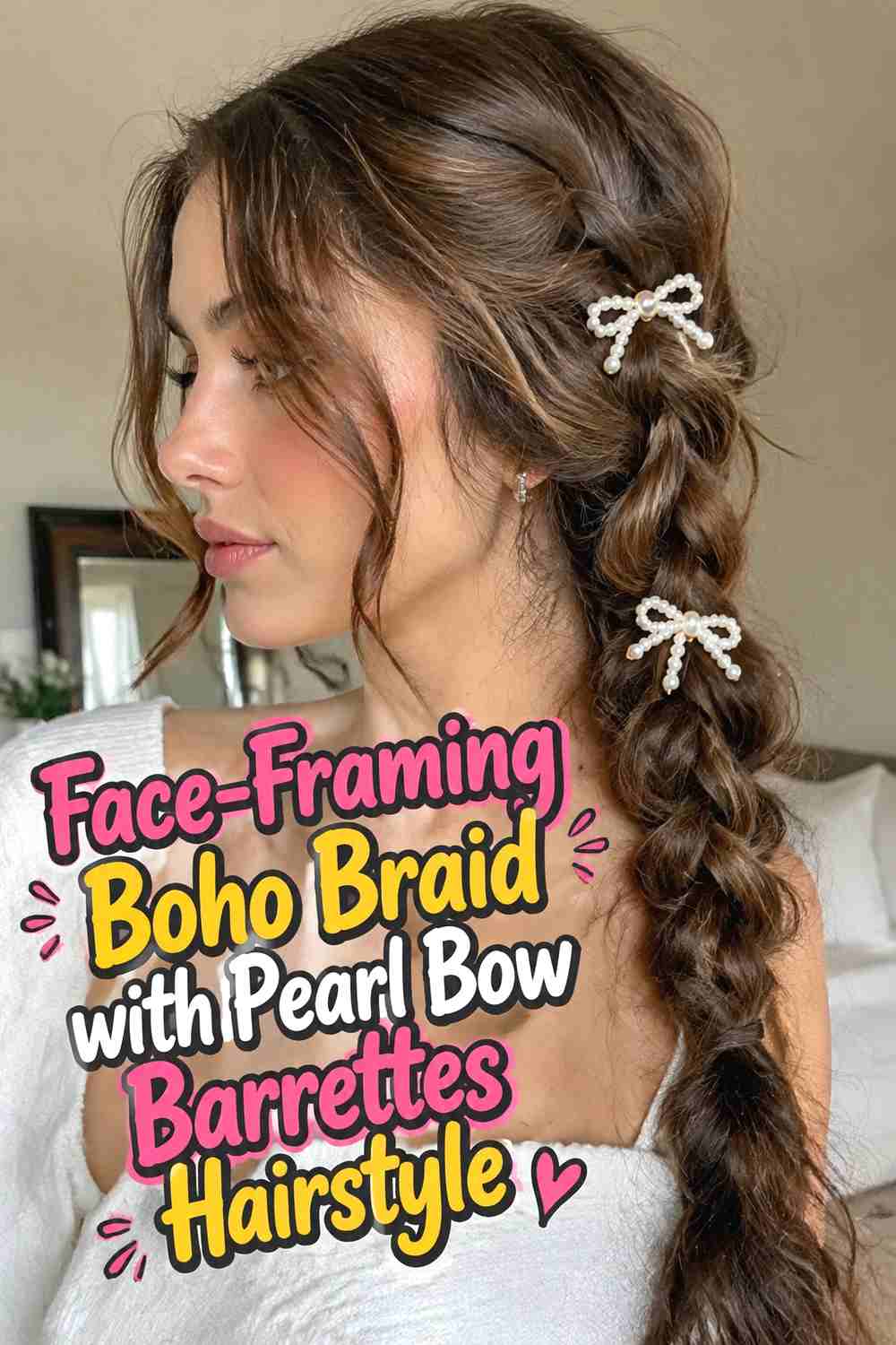 6. Face Framing Boho Braid With Pearl Bow Barrettes Hairstyle