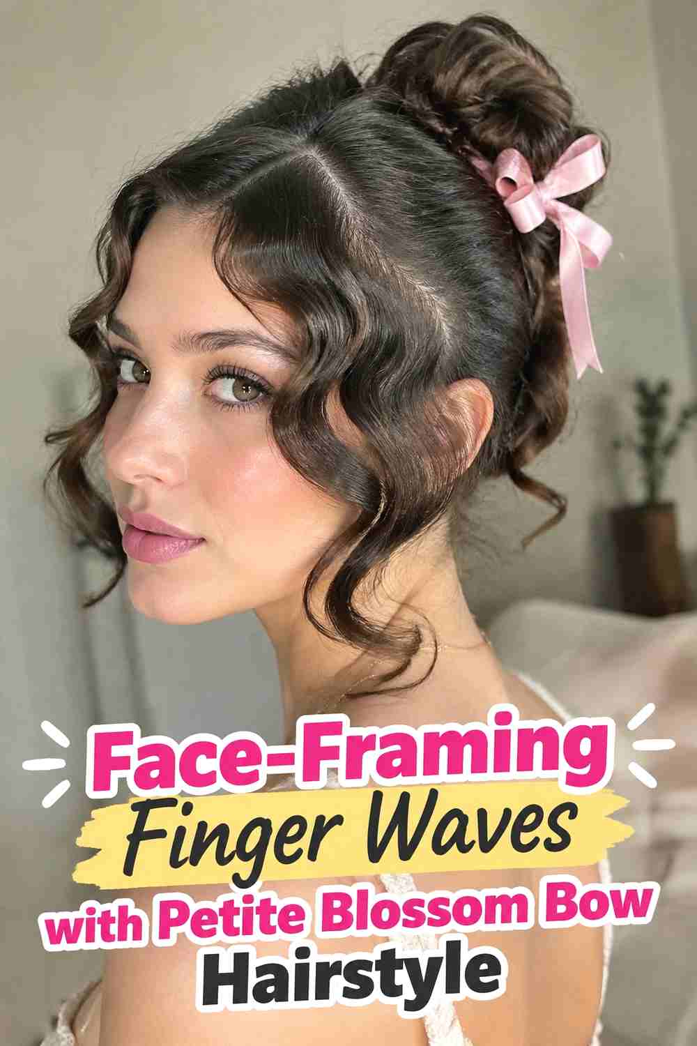 9. Face Framing Finger Waves With Petite Blossom Bow Hairstyle