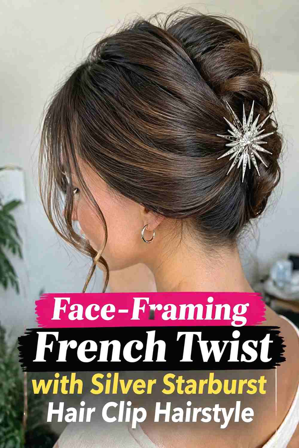 10. Face Framing French Twist With Silver Starburst Hair Clip Hairstyle