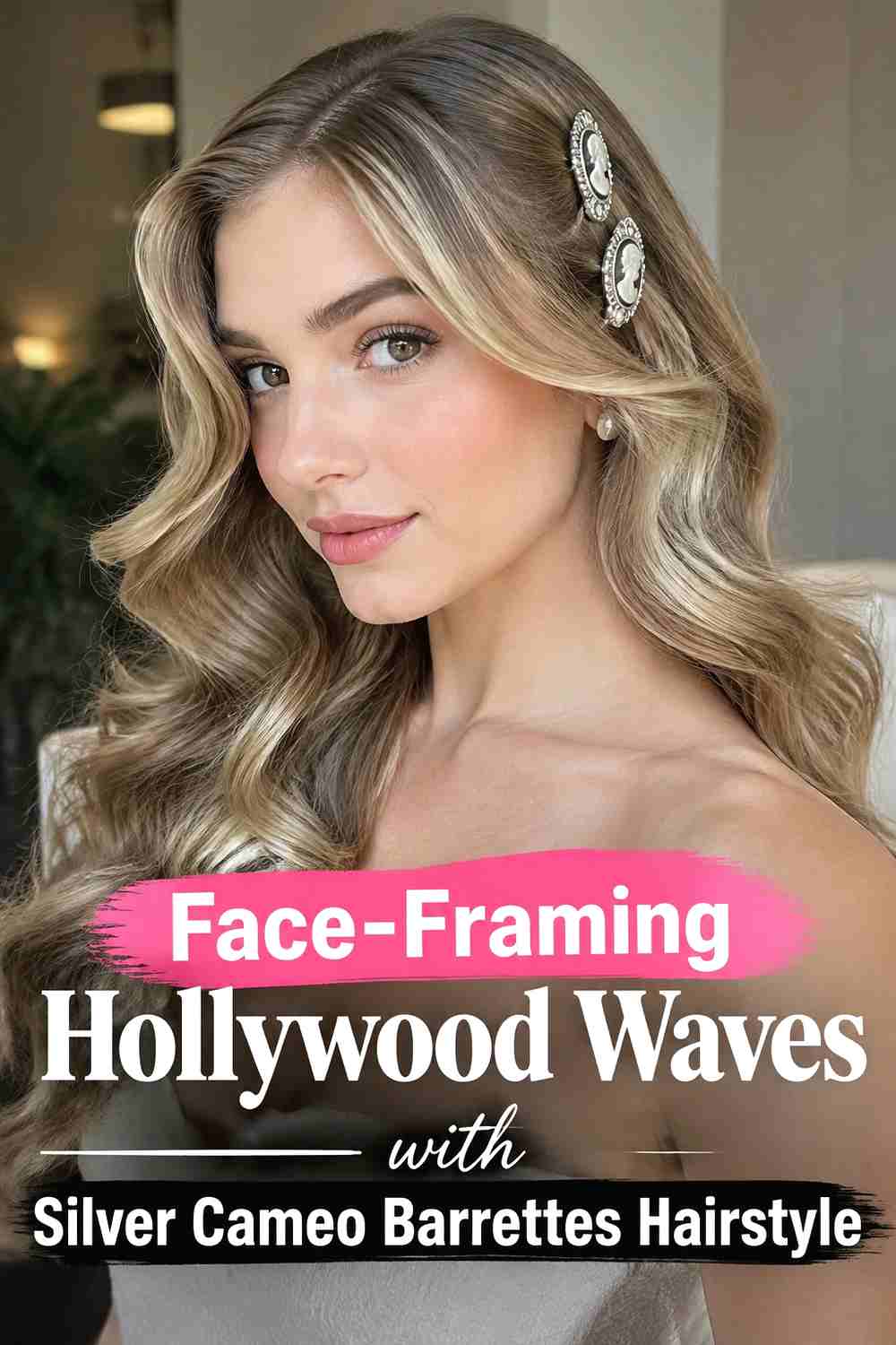 8. Face Framing Hollywood Waves With Silver Cameo Barrettes Hairstyle