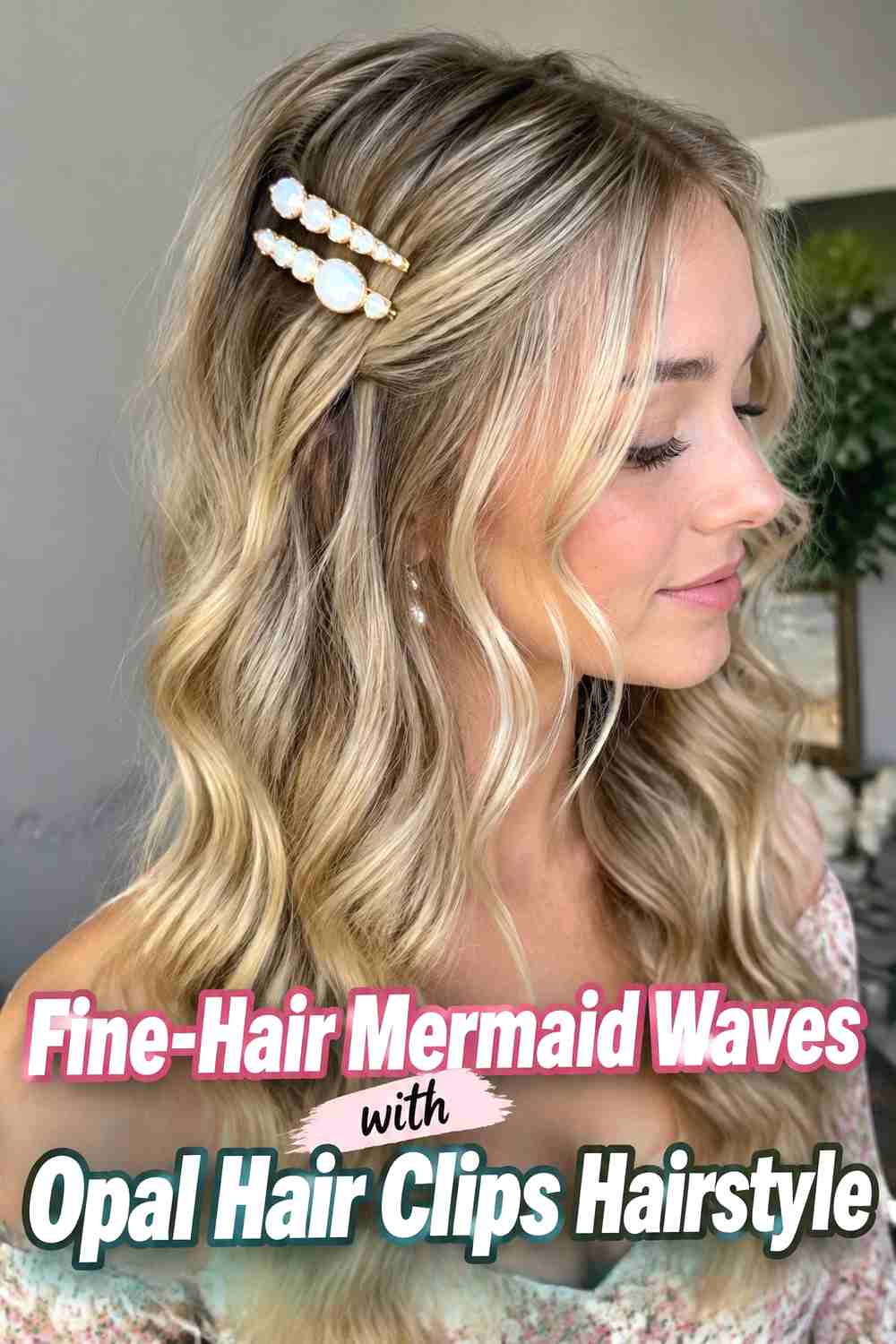 16. Fine Hair Mermaid Waves With Opal Hair Clips Hairstyle