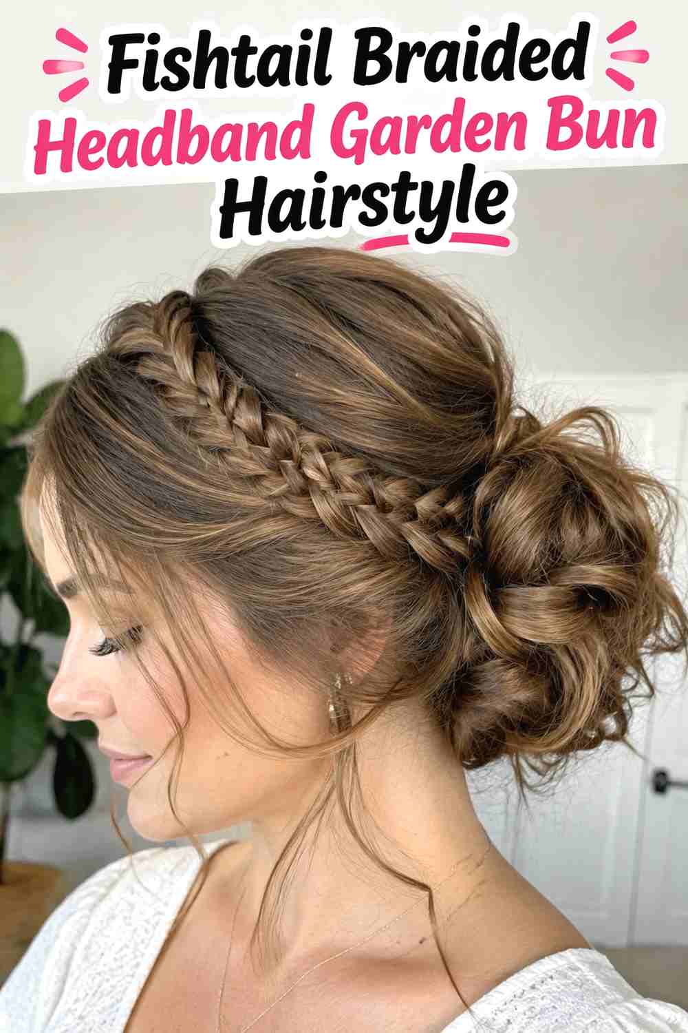 7. Fishtail Braided Headband Garden Bun Hairstyle