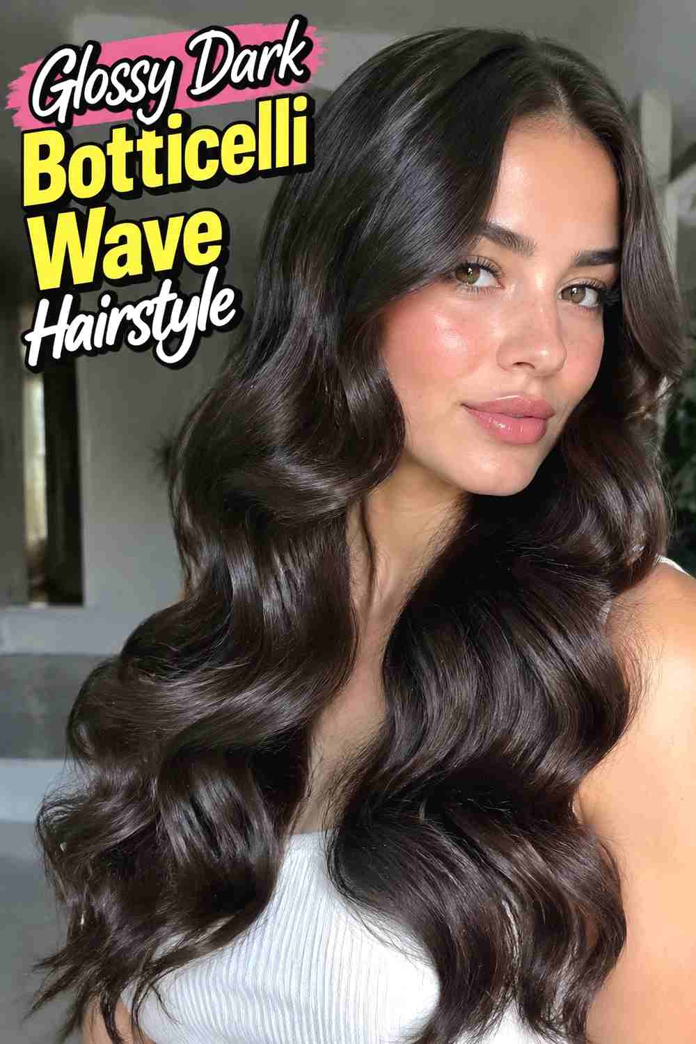 12. Glossy Dark Botticelli Wave Hairstyle