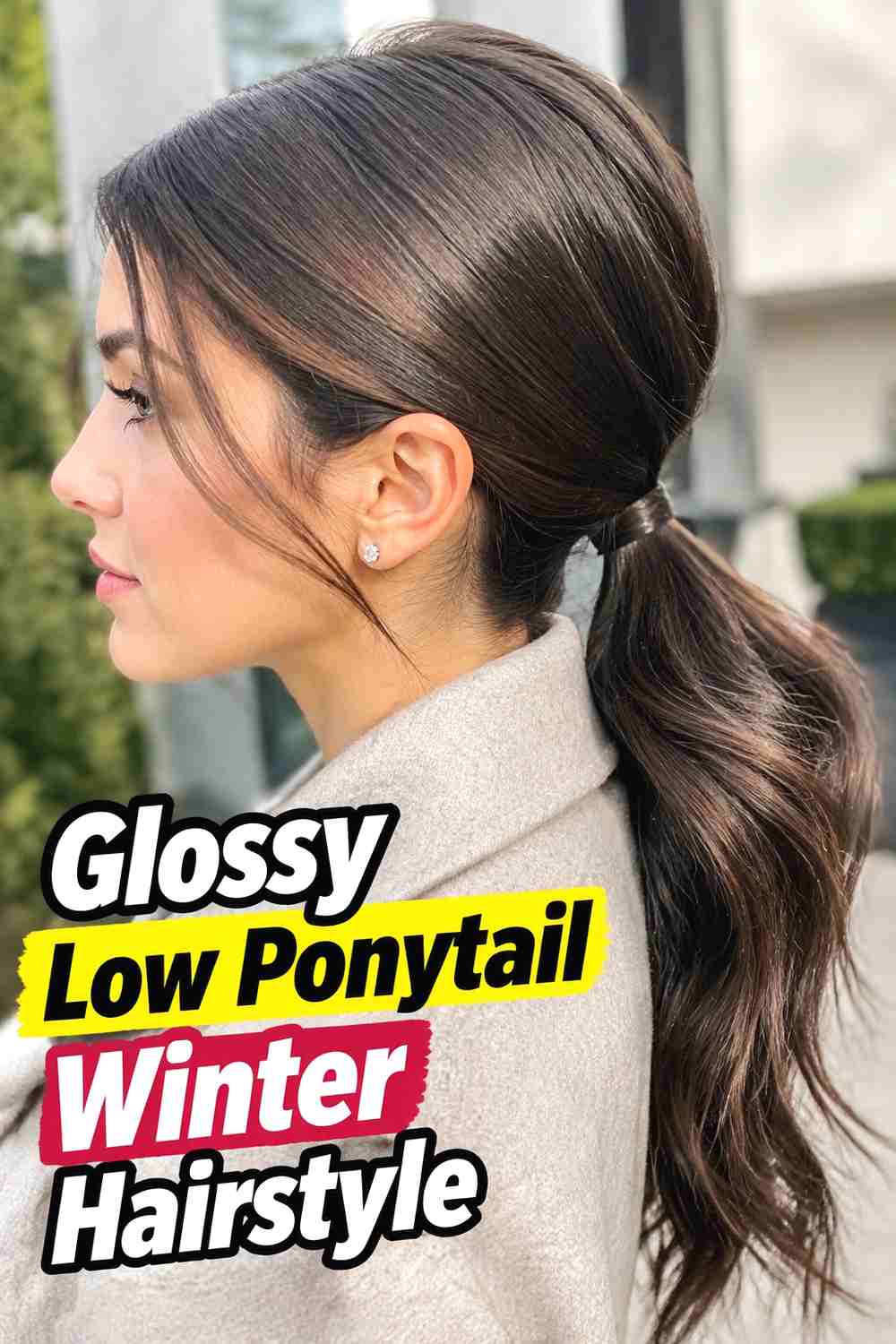 8. Glossy Low Ponytail Winter Hairstyle