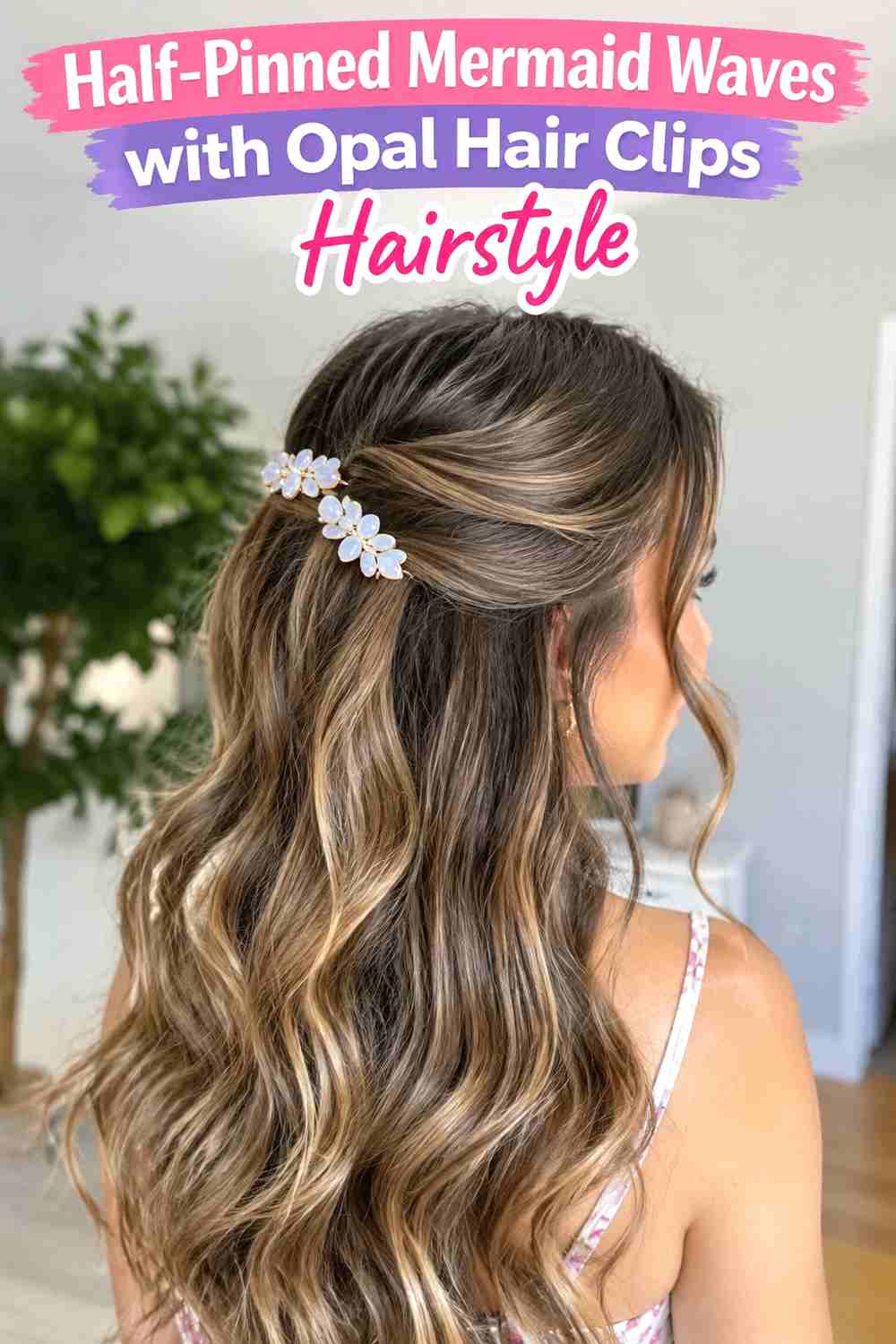 7. Half Pinned Mermaid Waves With Opal Hair Clips Hairstyle