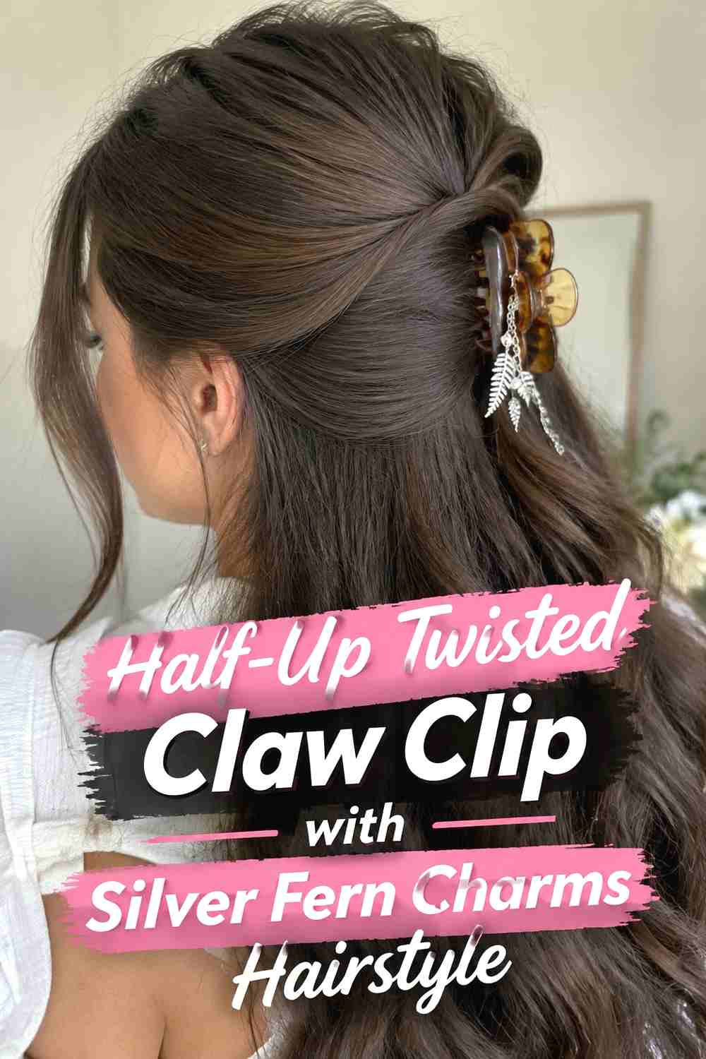 9. Half Up Twisted Claw Clip With Silver Fern Charms Hairstyle