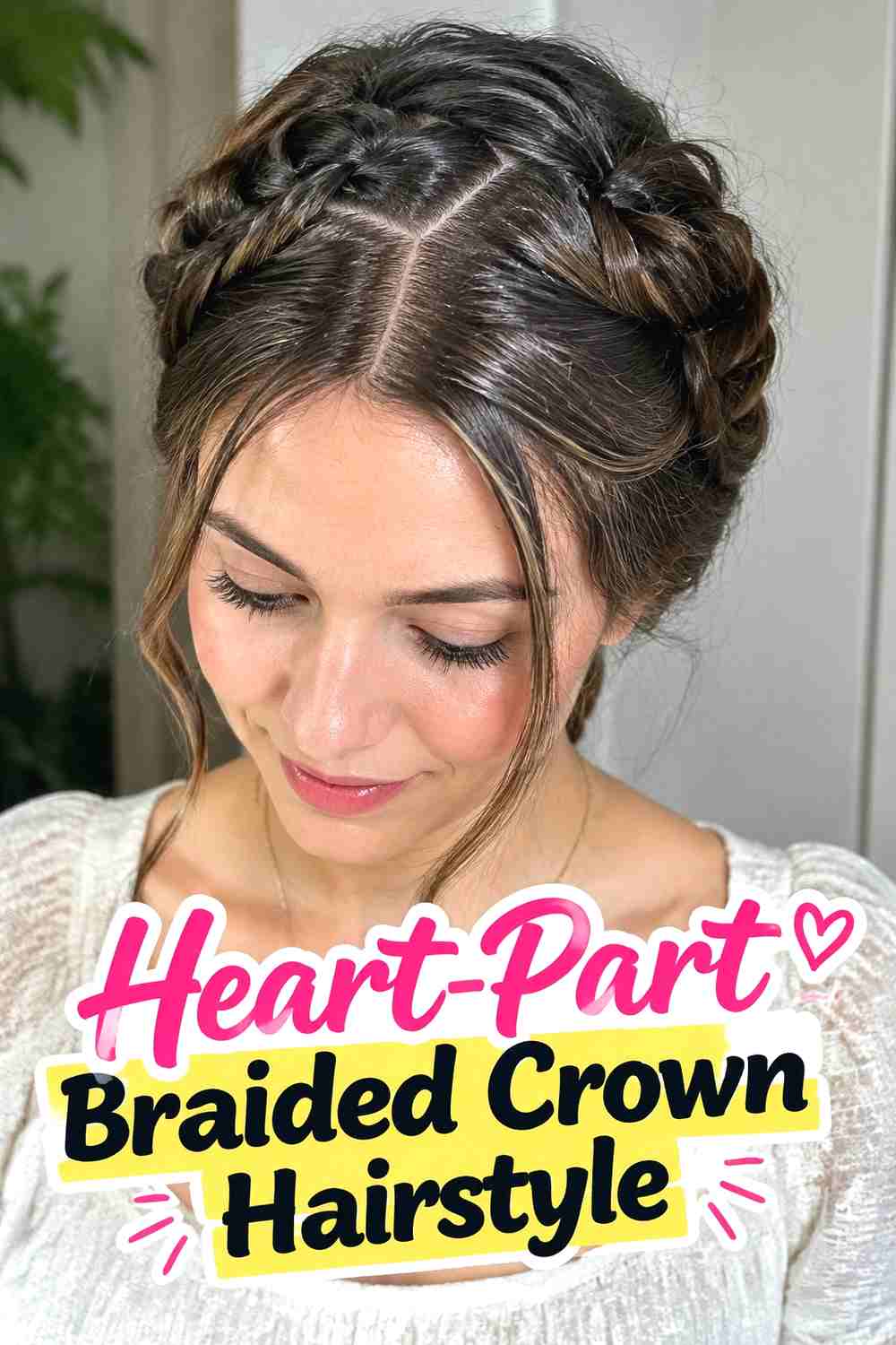 4. Heart Part Braided Crown Hairstyle
