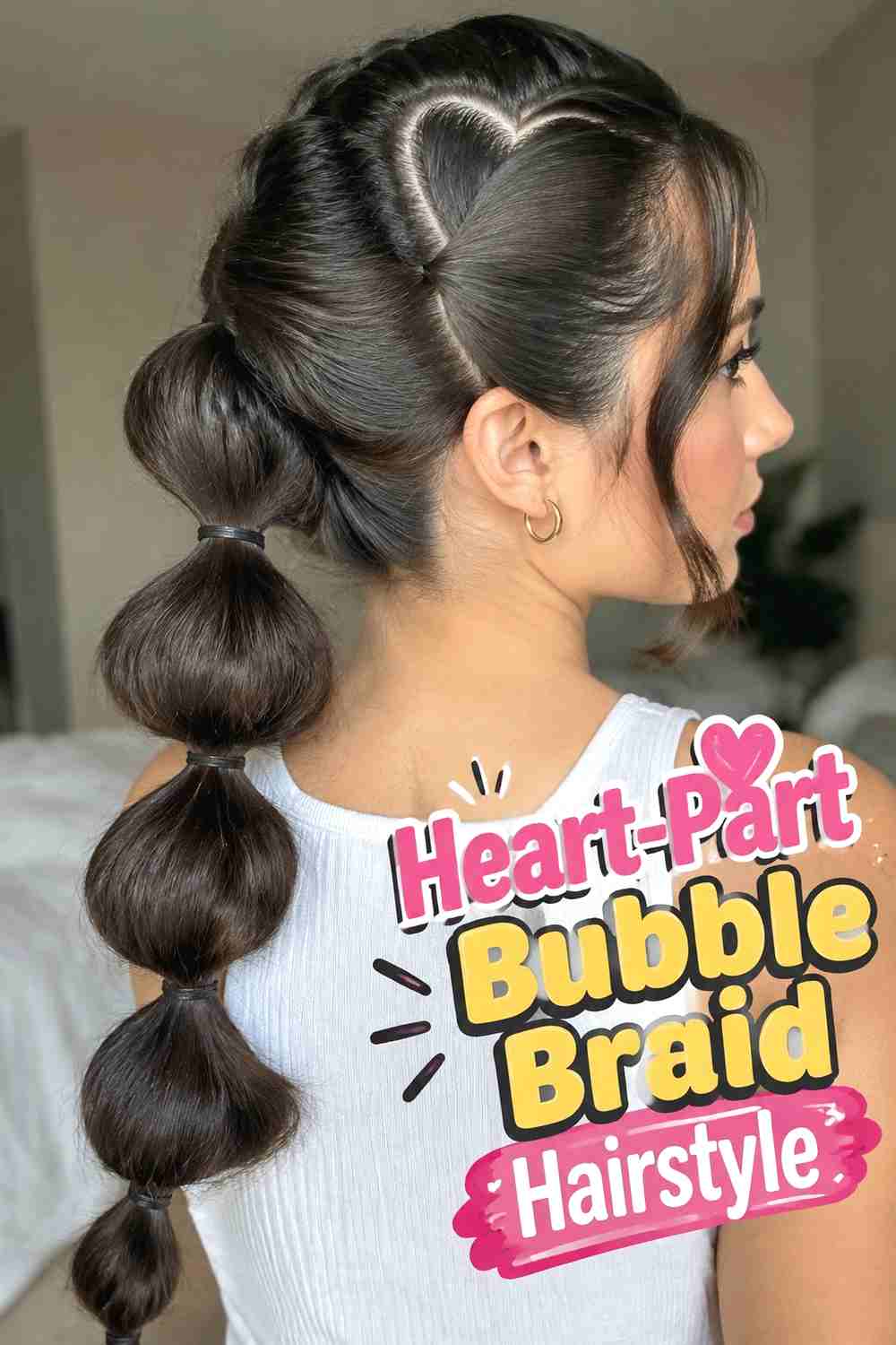 15. Heart Part Bubble Braid Hairstyle