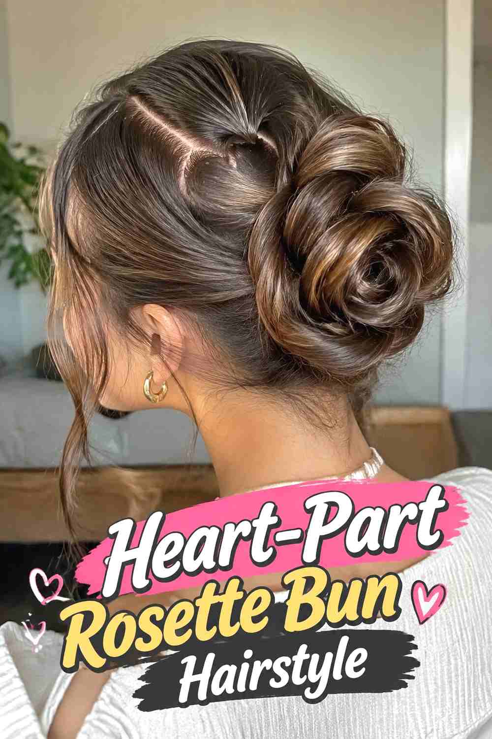 9. Heart Part Rosette Bun Hairstyle