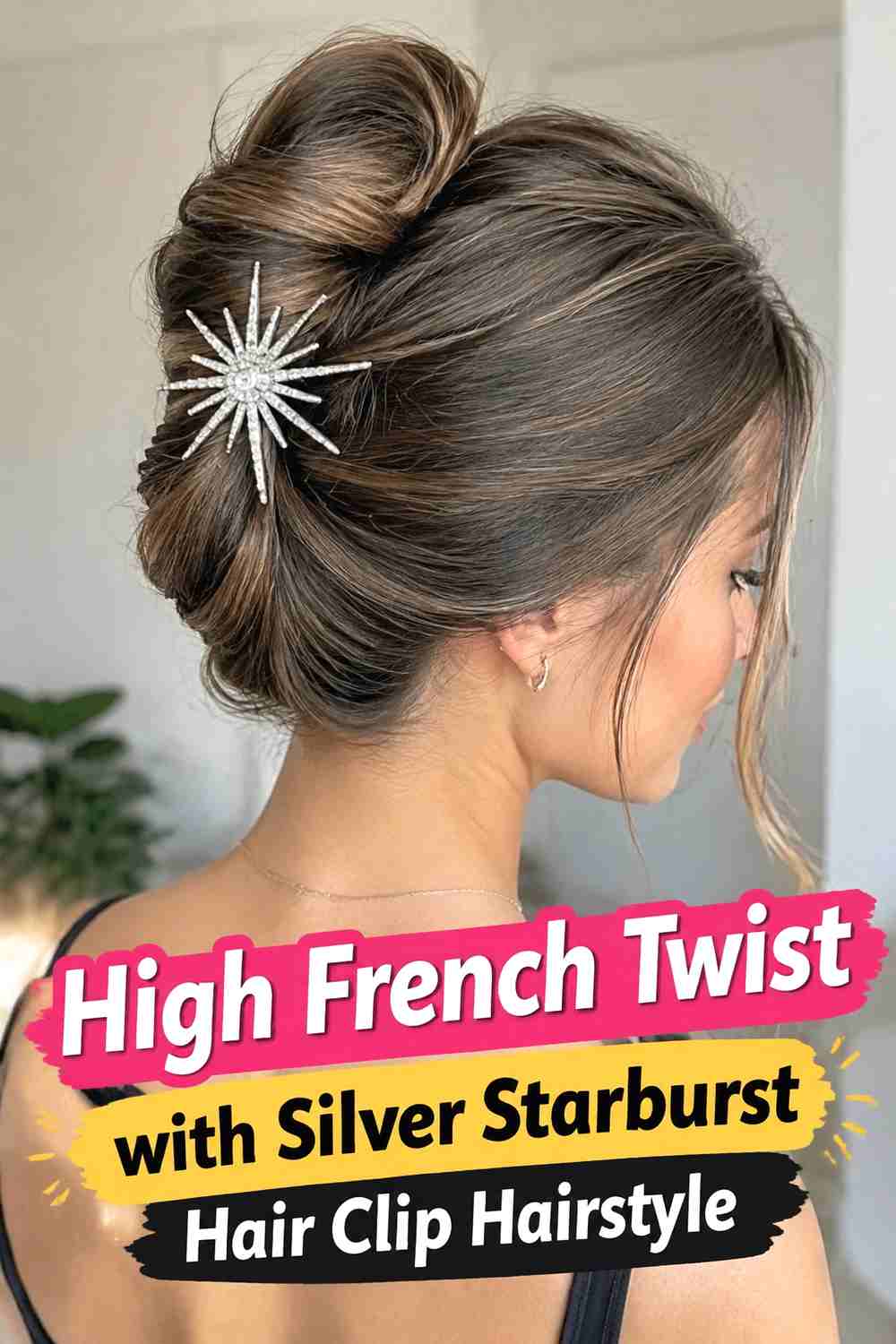 4. High French Twist With Silver Starburst Hair Clip Hairstyle