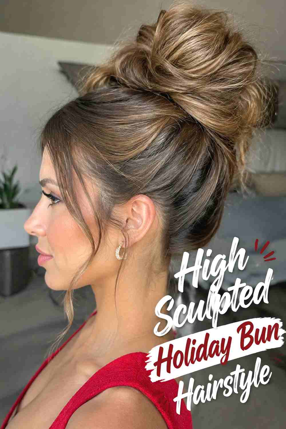 2. High Sculpted Holiday Bun Hairstyle
