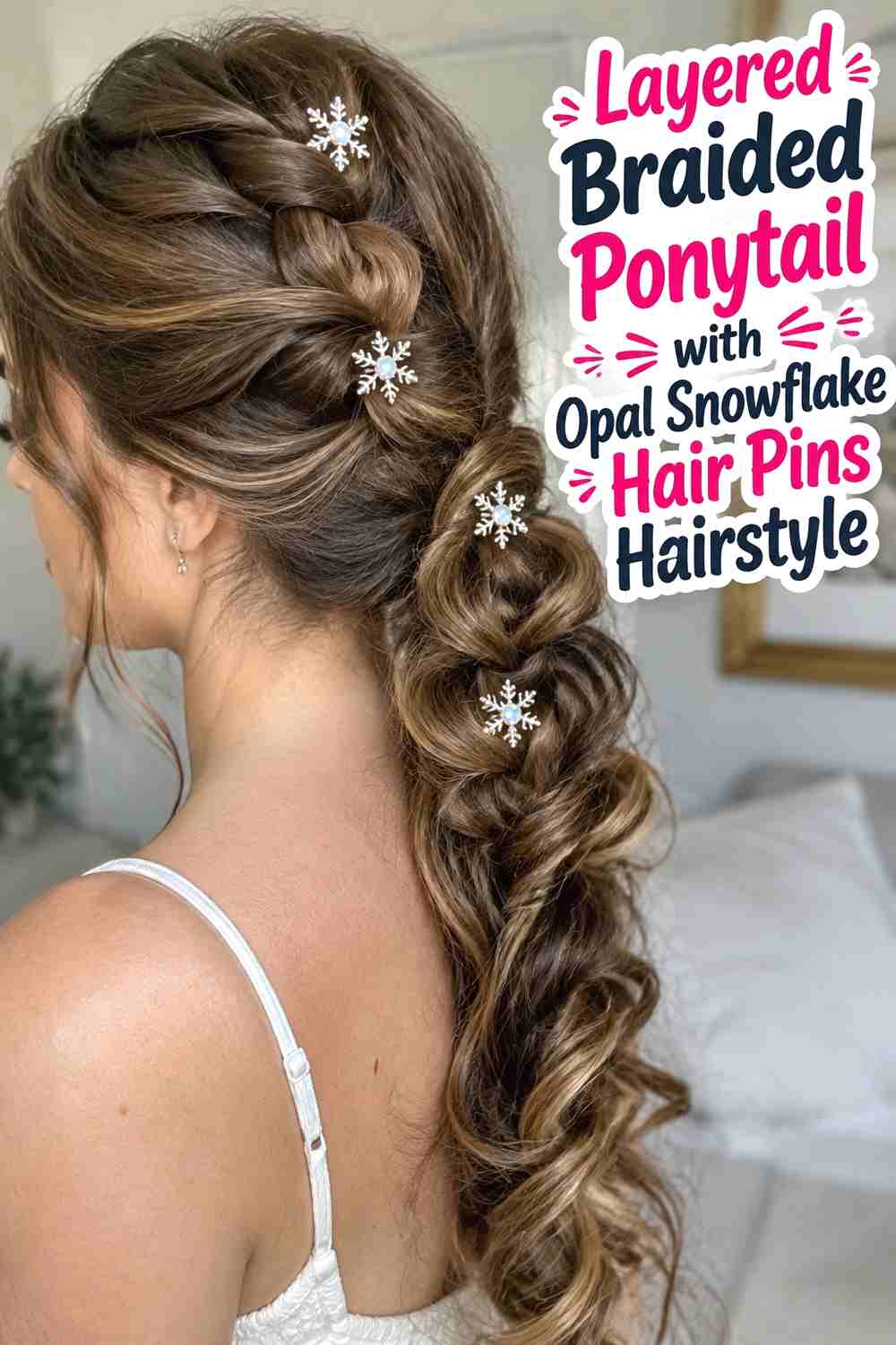 14. Layered Braided Ponytail With Opal Snowflake Hair Pins Hairstyle