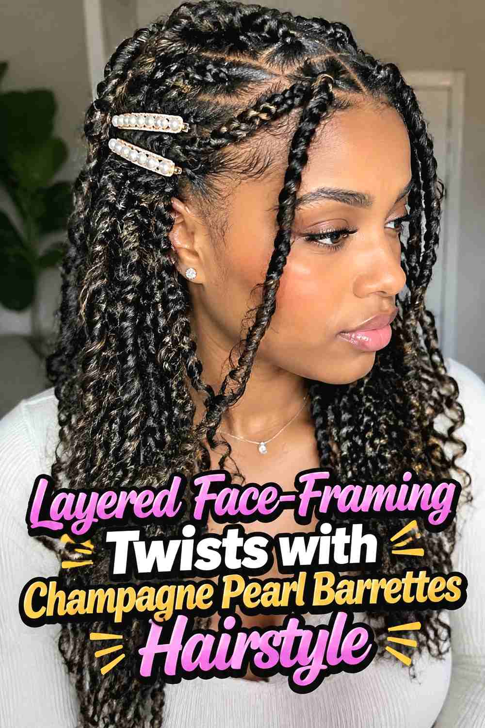 9. Layered Face Framing Twists With Champagne Pearl Barrettes Hairstyle