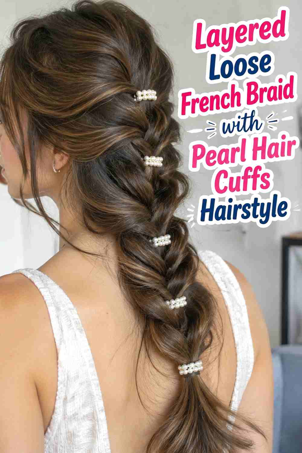 12. Layered Loose French Braid With Pearl Hair Cuffs Hairstyle