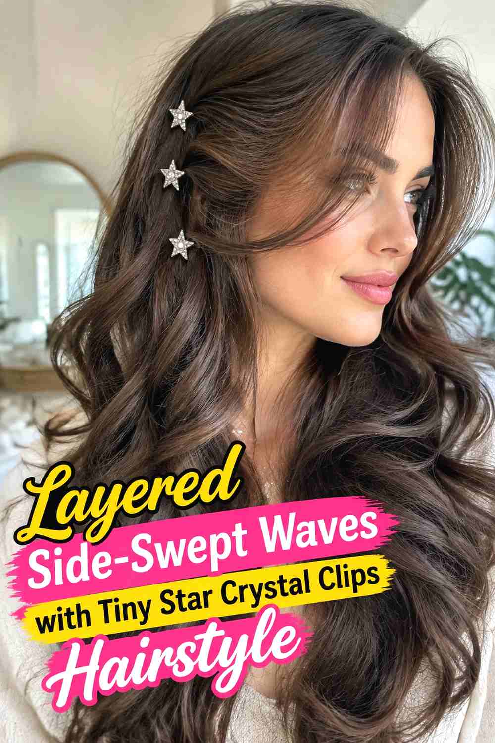 13. Layered Side Swept Waves With Tiny Star Crystal Clips Hairstyle