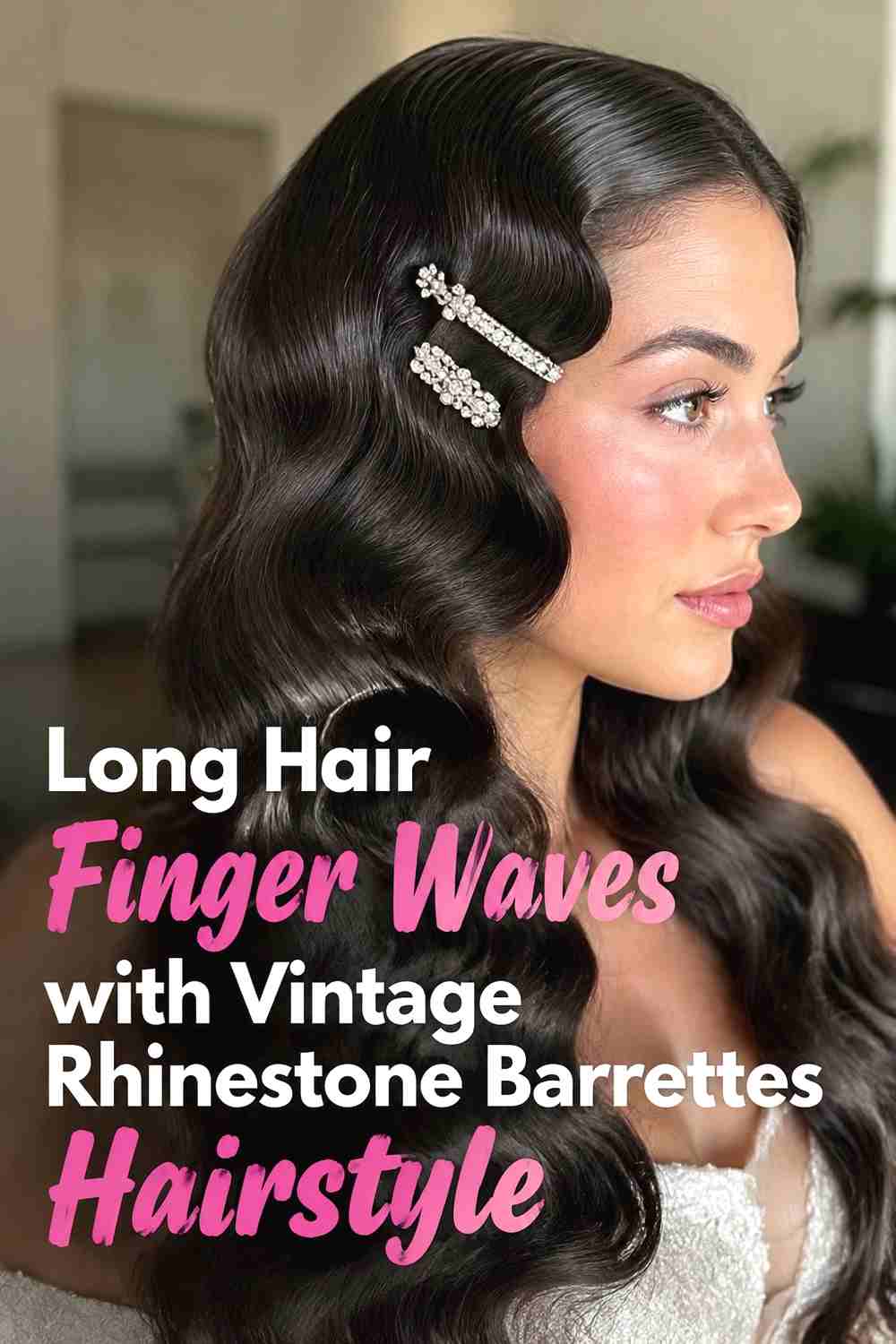 8. Long Hair Finger Waves With Vintage Rhinestone Barrettes Hairstyle