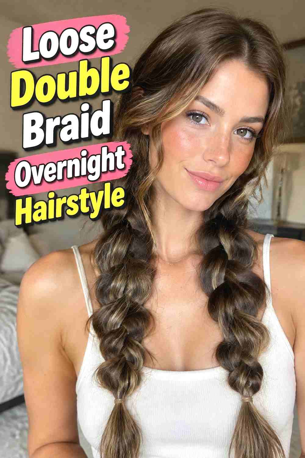 2. Loose Double Braid Overnight Hairstyle