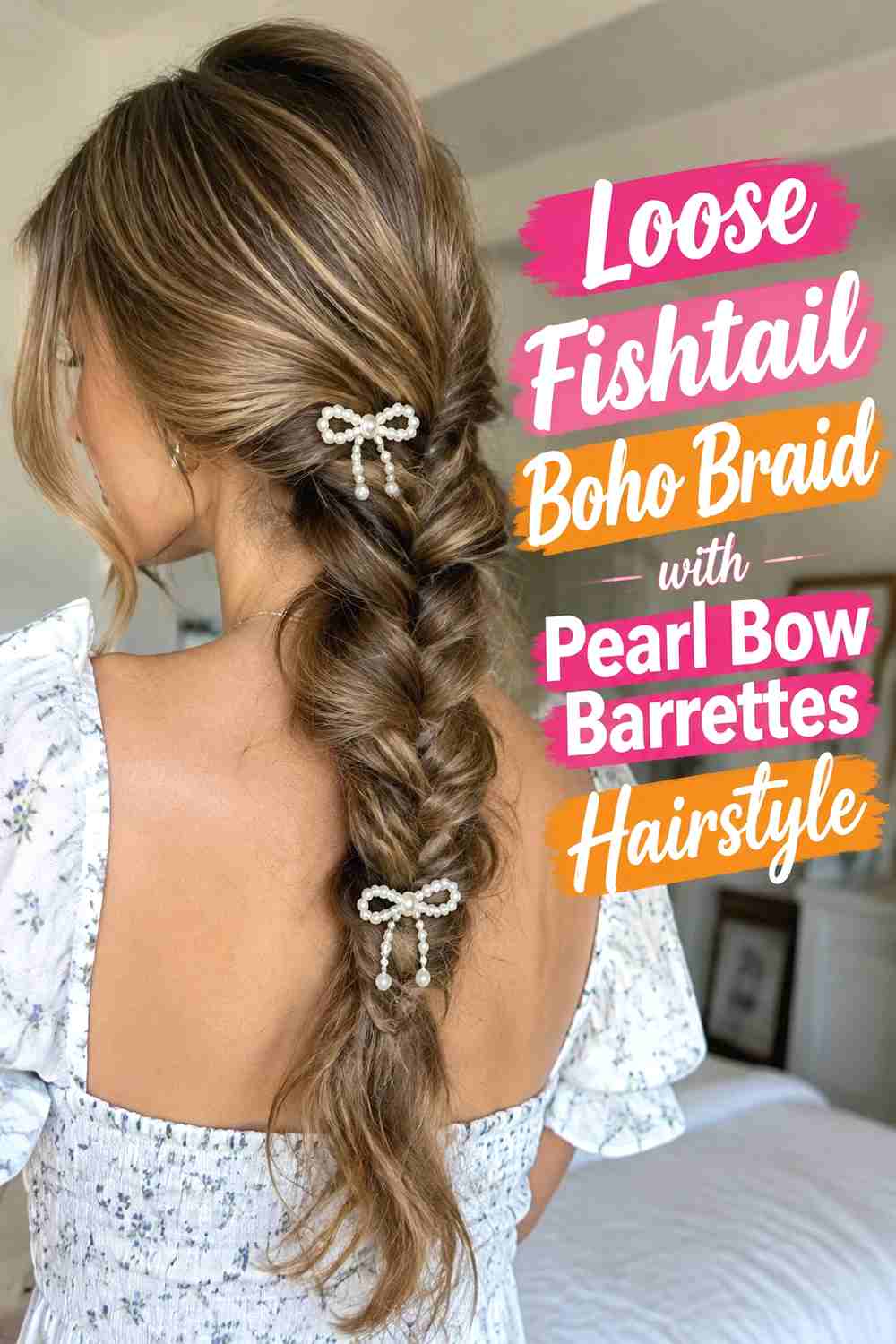 5. Loose Fishtail Boho Braid With Pearl Bow Barrettes Hairstyle