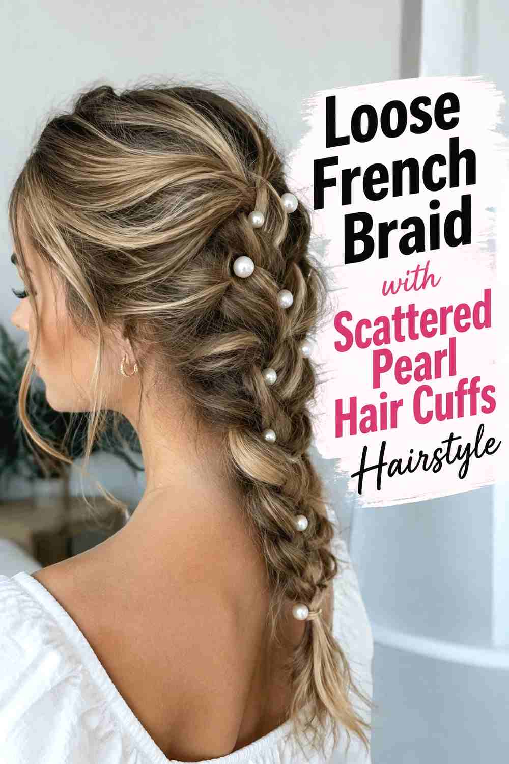 11. Loose French Braid With Scattered Pearl Hair Cuffs Hairstyle