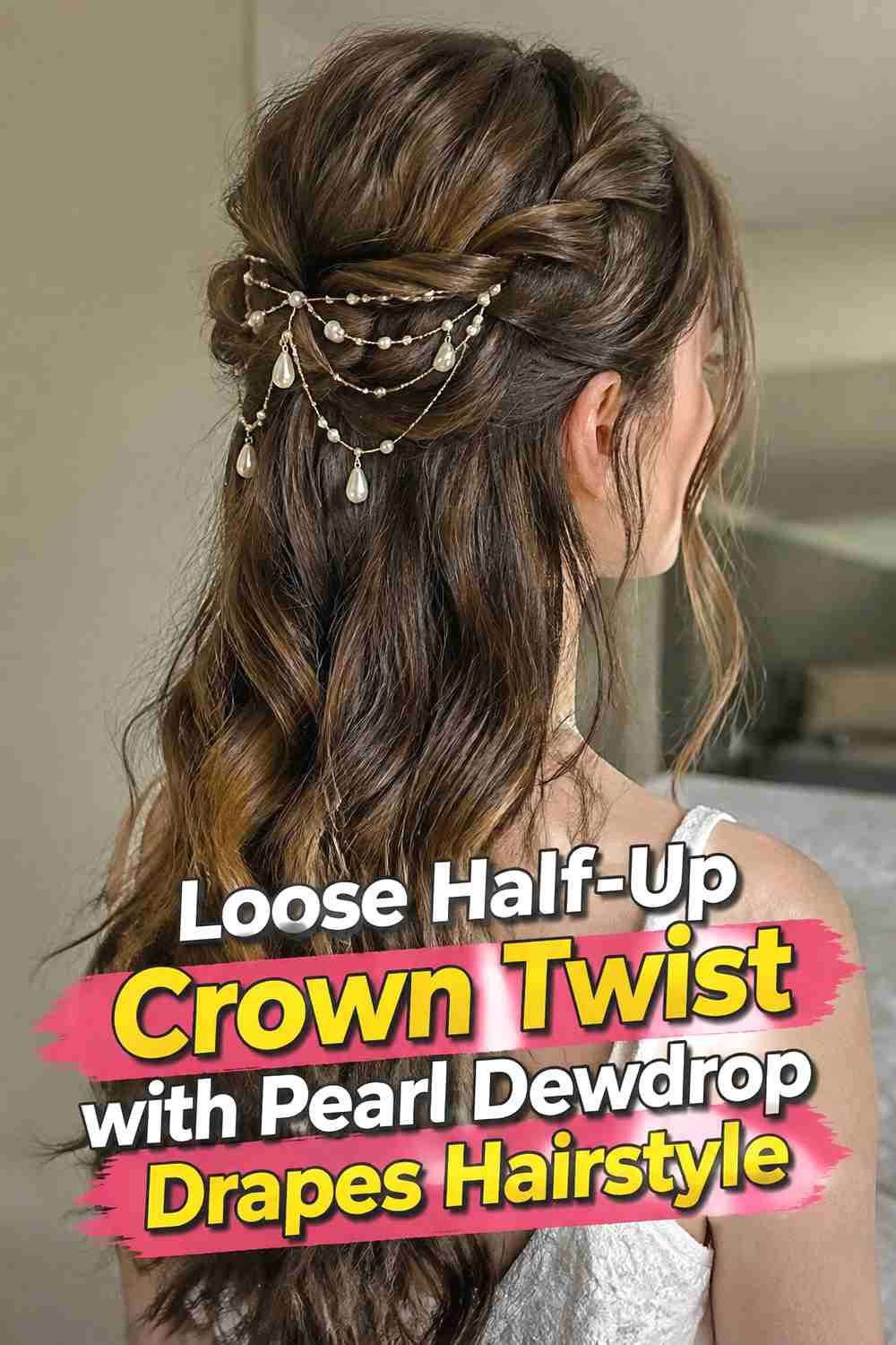 2. Loose Half Up Crown Twist With Pearl Dewdrop Drapes Hairstyle