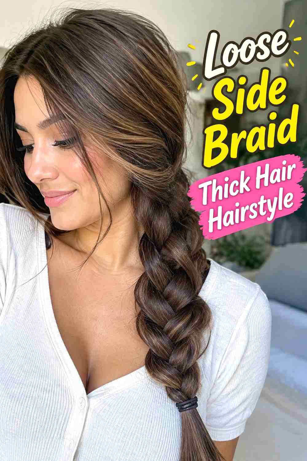 7. Loose Side Braid Thick Hair Hairstyle