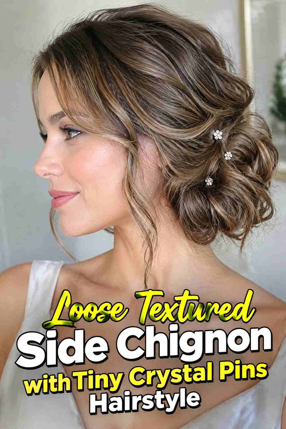 5. Loose Textured Side Chignon With Tiny Crystal Pins Hairstyle